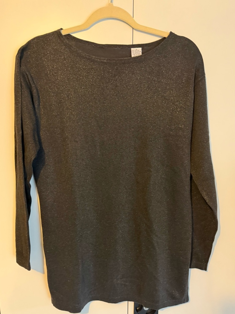 Women's Sparkle Crewneck Long-Sleeve Top - Black-81%